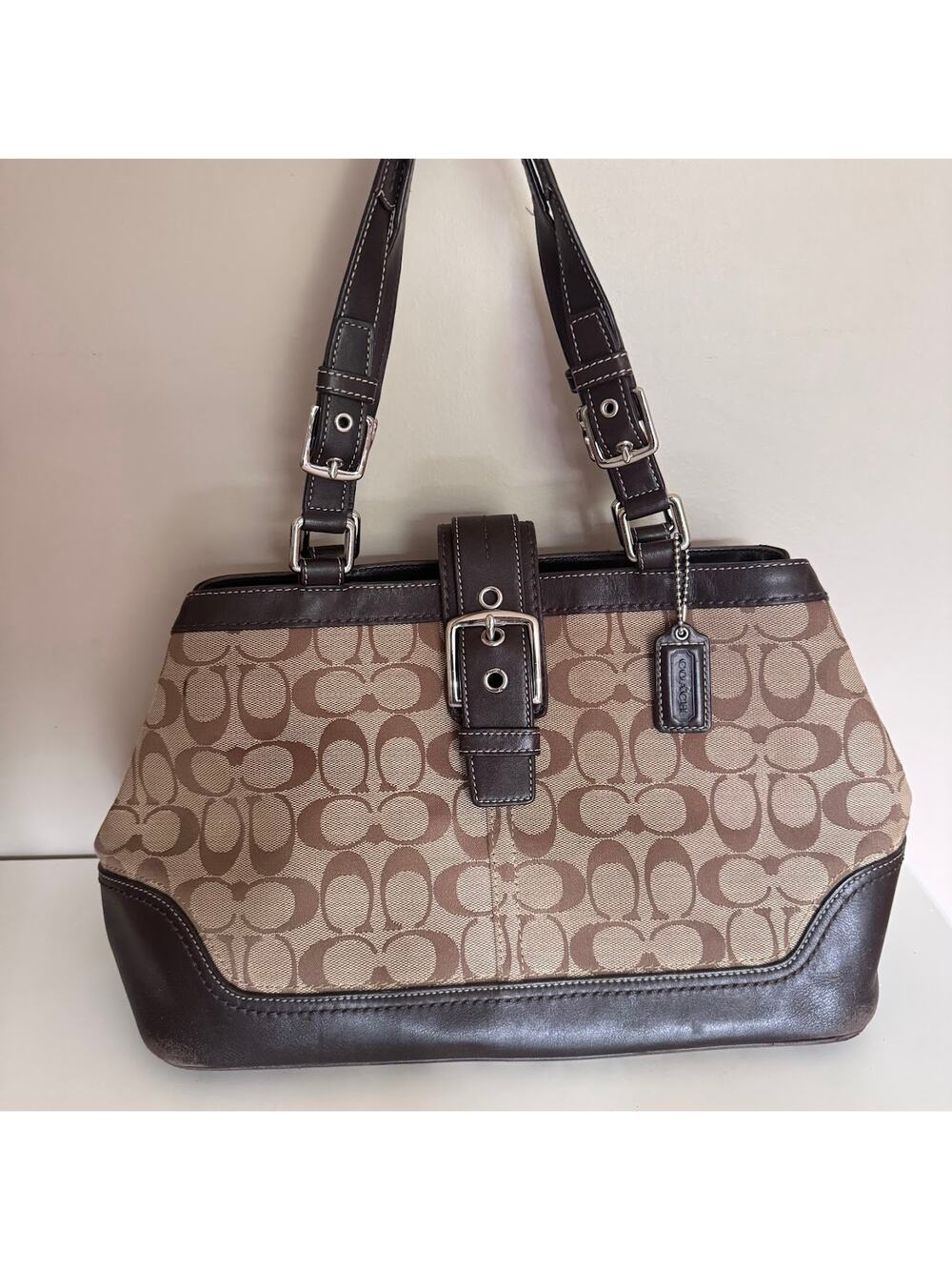 Coach Signature Hampton Jacquard Brown Purse F12642 Shoulder Bag Y2K Style